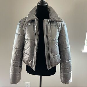 Bar III Metallic Silver Puffer Jacket